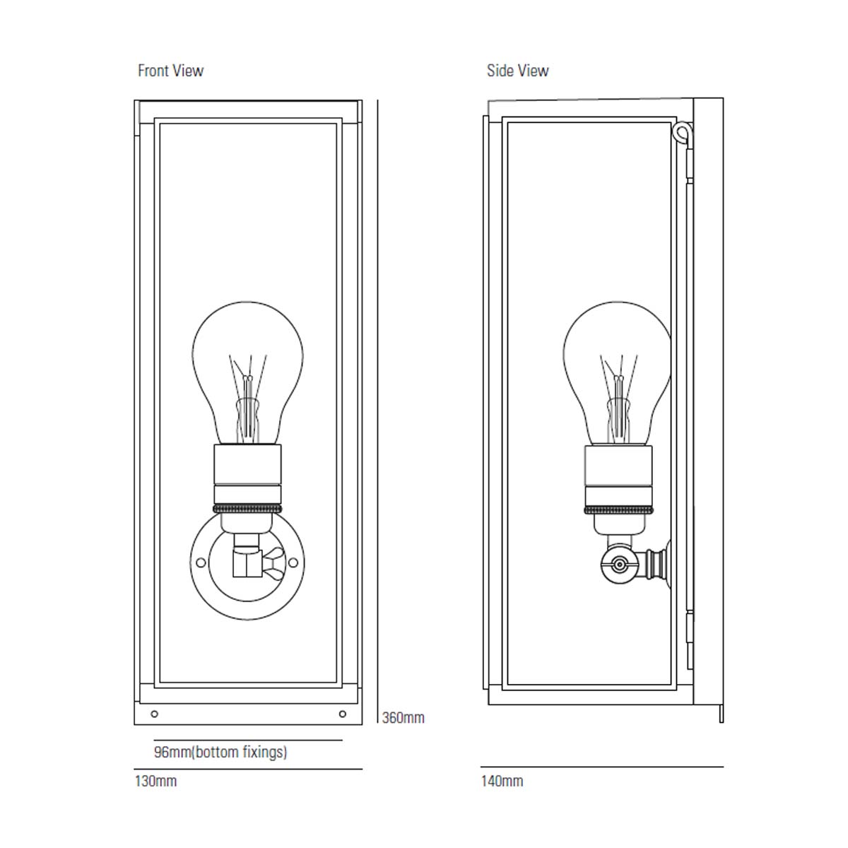 Box Wall 7650 Wandleuchte, Patiniertes Messing & Klarglas, H: 36 cm, von außen verglast Box Wall 7650 Wandleuchte, Patiniertes Messing & Mattglas, H: 36 cm, von außen verglast
