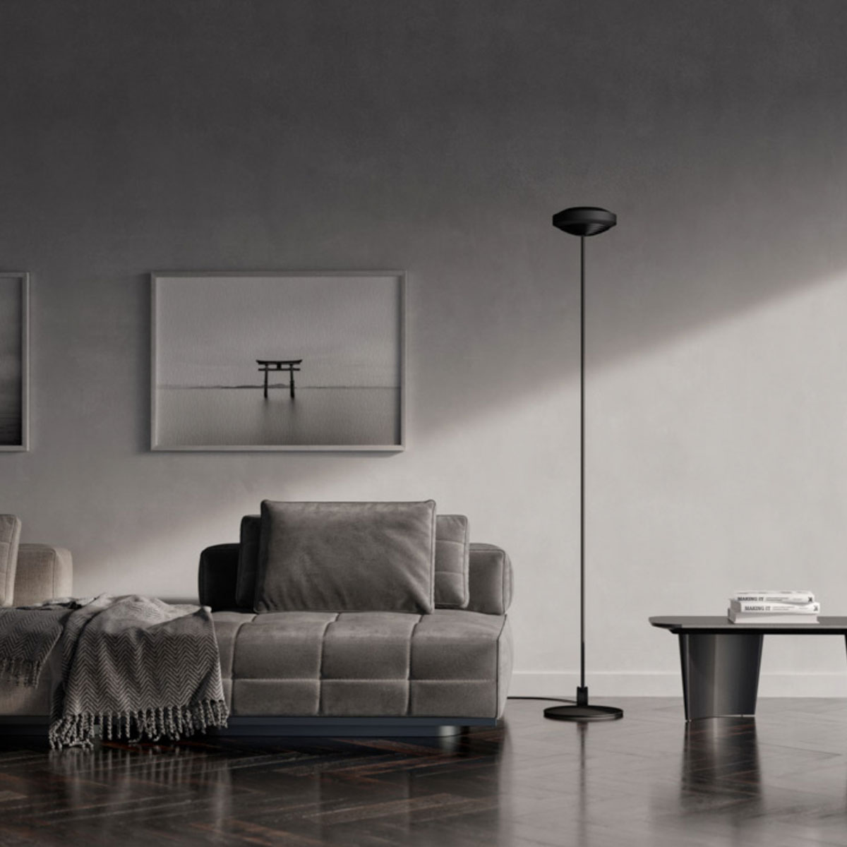 Elle 1 LED Stehleuchte, H: 180 cm, Schwarz soft, Warmweiß 3000K Elle 1 LED Stehleuchte, H: 180 cm, Nickel gebürstet, Extra-Warmweiß 2700K