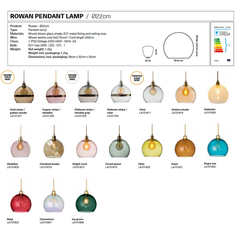 Ebb & Flow Rowan Pendelleuchte M Ø 22 cm Rowan Pendelleuchte M Ø 22 cm, Obsidian, Gold Obsidian Pendelleuchten – exklusive Designerlampe, mundgeblasen für Esszimmer