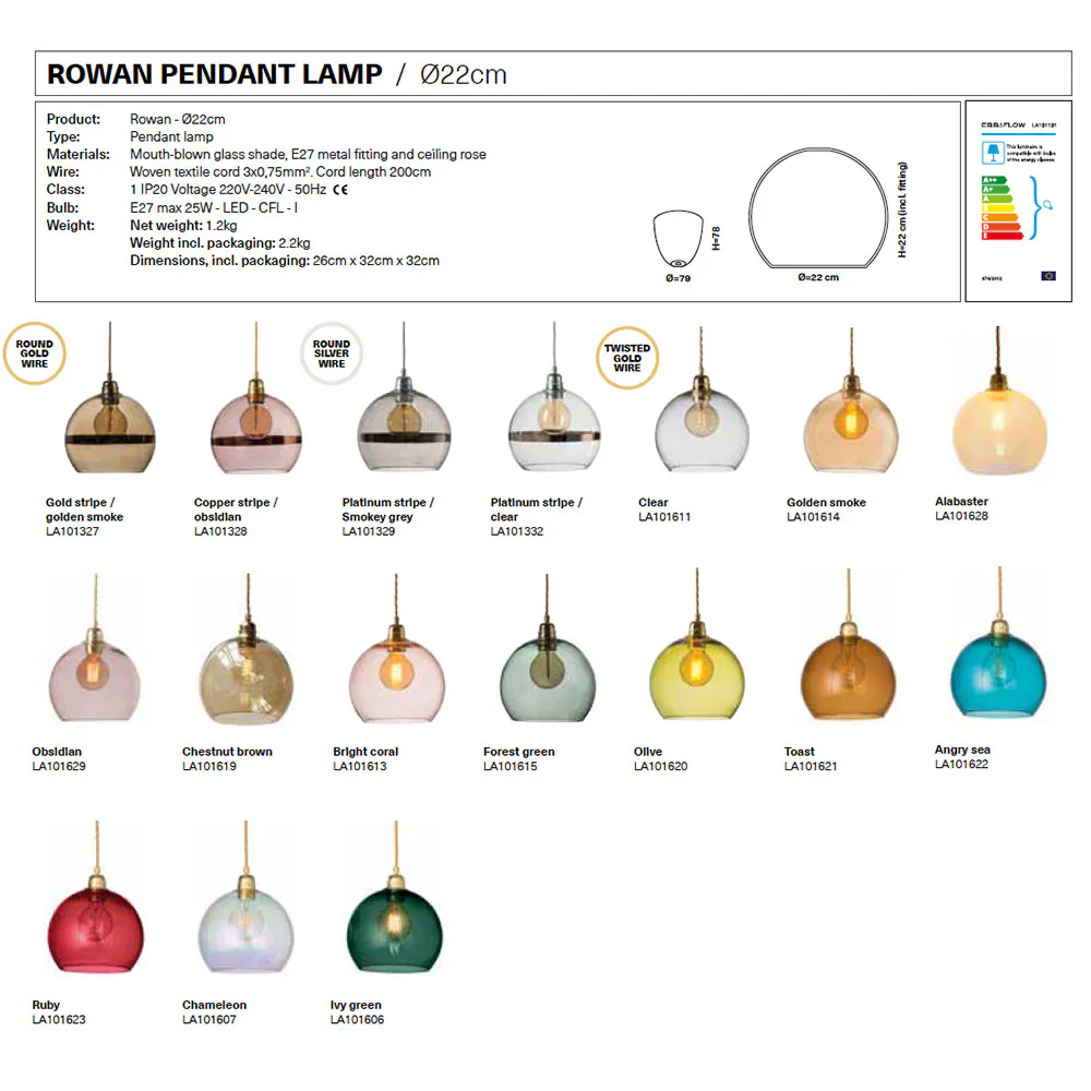 Ebb & Flow Rowan Pendelleuchte M Ø 22 cm Rowan Pendelleuchte M Ø 22 cm, Obsidian, Gold Obsidian Pendelleuchten – exklusive Designerlampe, mundgeblasen für Esszimmer