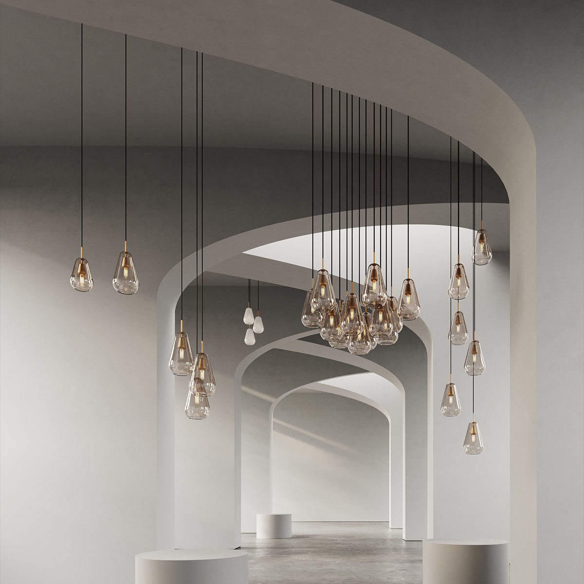 Anoli 6 Pendelleuchte, Ø: 46,5 cm, Gold transparent Anoli 6 Pendelleuchte, Ø: 46,5 cm, Opalglas