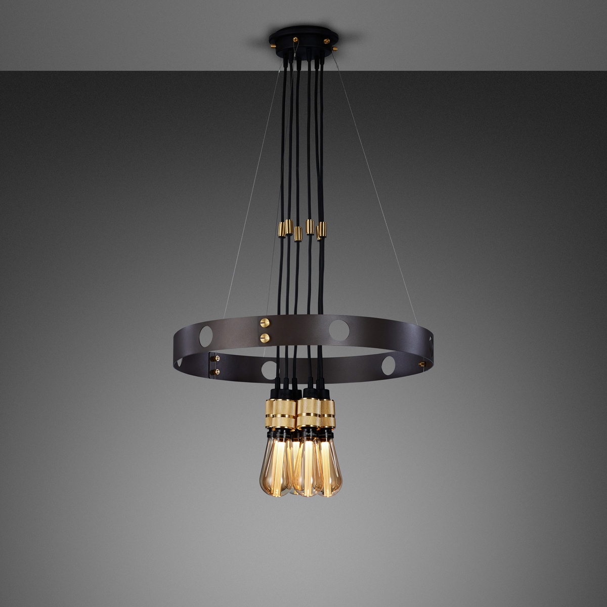 Buster + Punch Hero Light Ring-Pendelleuchte 6-flammig Ø 80 cm, Graphit, Messing