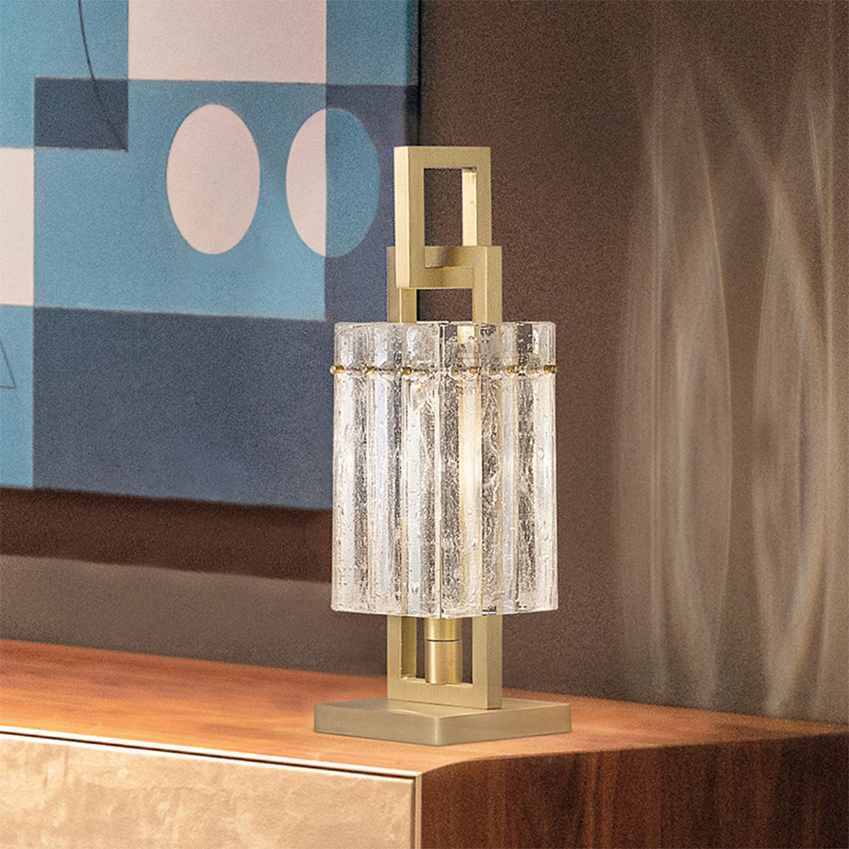 Masiero Crek TL1 Tischleuchte, H: 45 cm Tischleuchten - elegantes Designerlicht aus Kristallglas und Metall, Farbe Messing Masiero Crek TL1 Tischleuchte, H: 45 cm Tischleuchten - elegantes Designerlicht aus Kristallglas und Metall, Farbe Messing