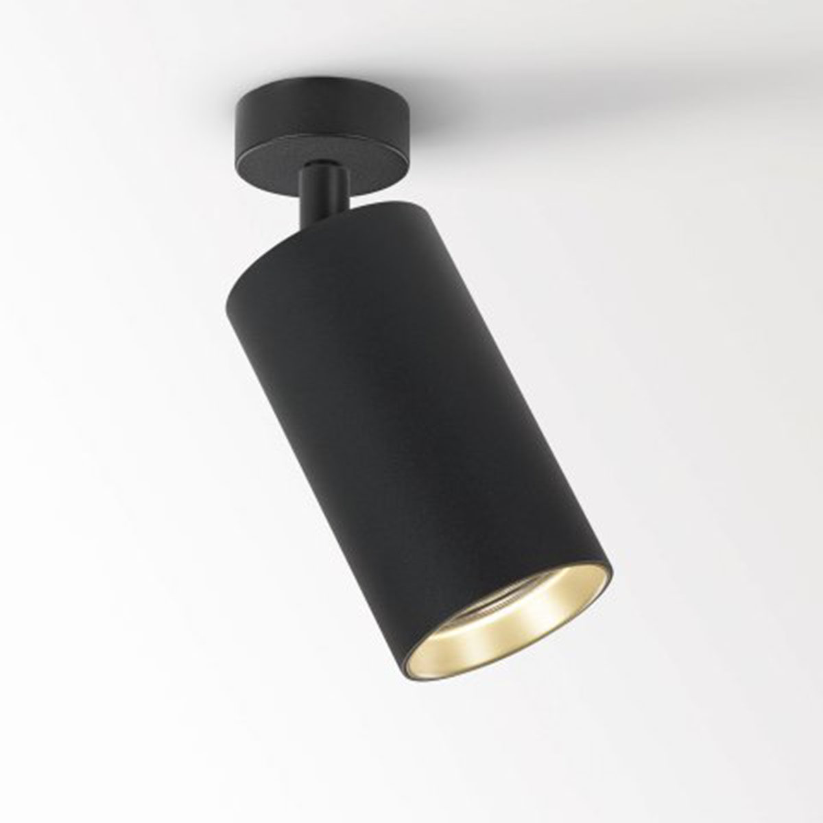 DeltaLight SPY 90 ON 1 93045 DIM1 Aufbaustrahler, Ø: 9 cm, L: 16,5 cm Schwarz, Warmweiß 3000K, 45° Schwarz Goldfarben Modern & neutral – exklusive für Wohnzimmer schwenkbar & drehbar