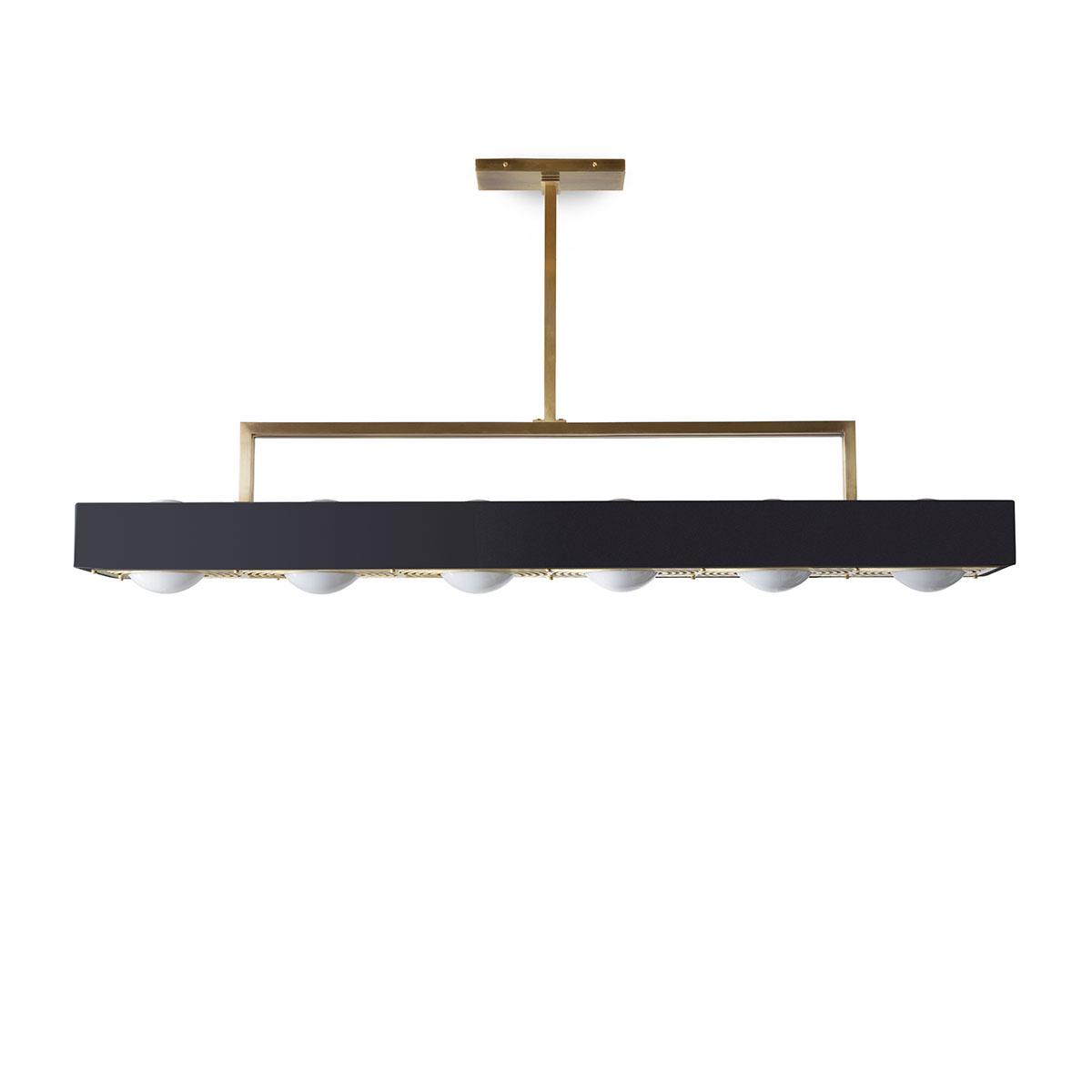 Bert Frank Kernel Hängeleuchte, Schwarz, 6-flammig aus gebürstetes Messing und Aluminium und Glas – exklusives britisches Design, sanftes Licht