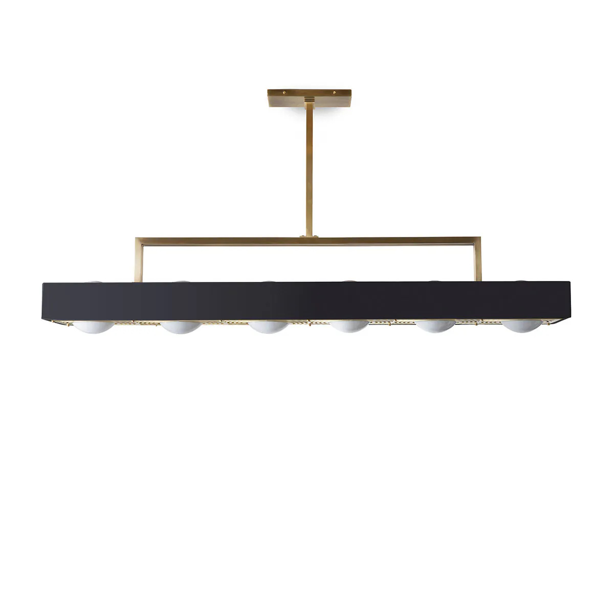 Bert Frank Kernel Hängeleuchte, Schwarz, 6-flammig aus gebürstetes Messing und Aluminium und Glas – exklusives britisches Design, sanftes Licht