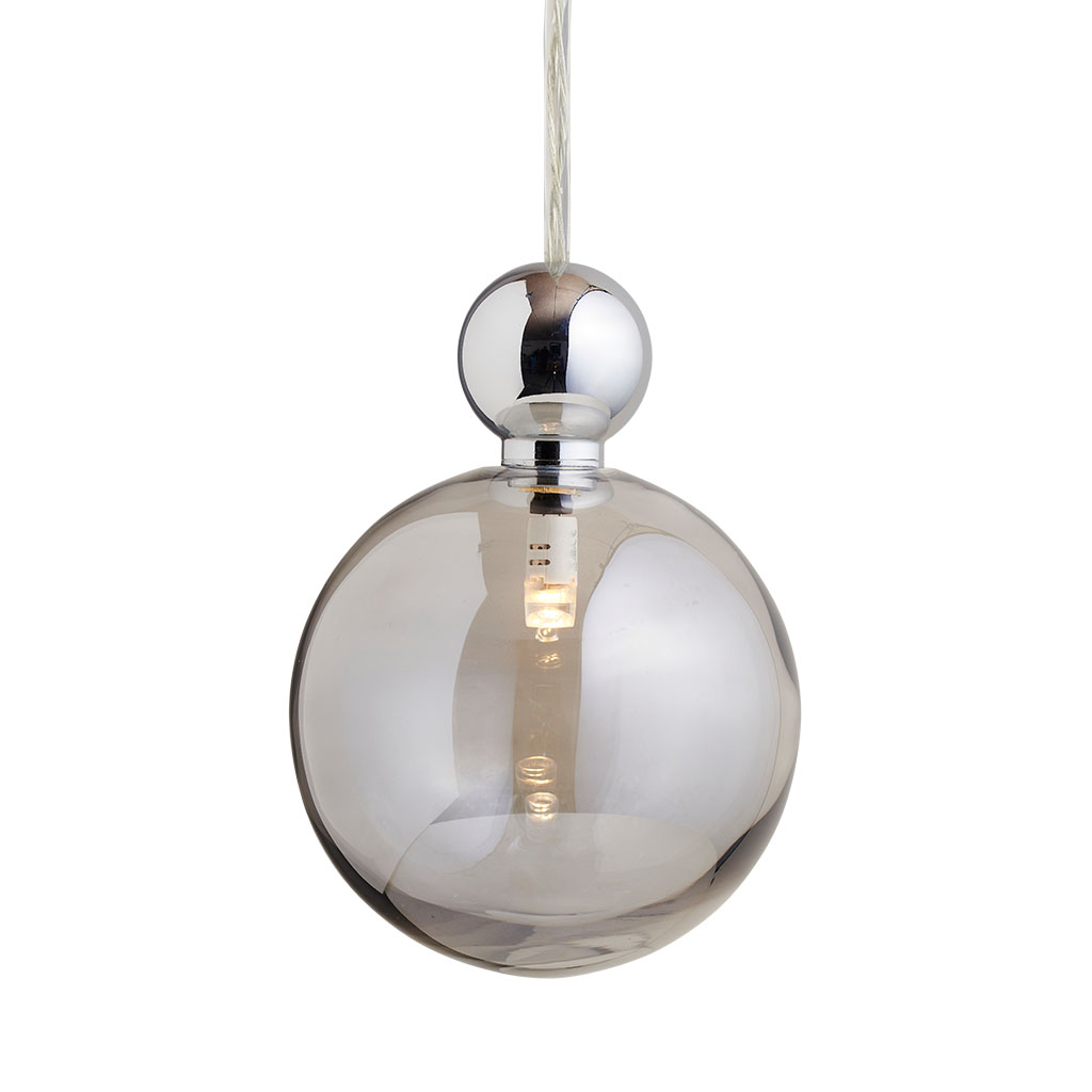 Uva Pendelleuchte L Ø 10 cm, Smokey Grey, Silber, mit Einzelbaldachin Uva Pendelleuchte L Ø 10 cm, Smokey Grey, Silber, für Multi-Baldachin