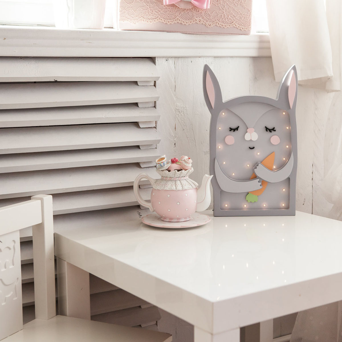LED Kinder Schlummerlicht Hase, aus Holz, handgemacht