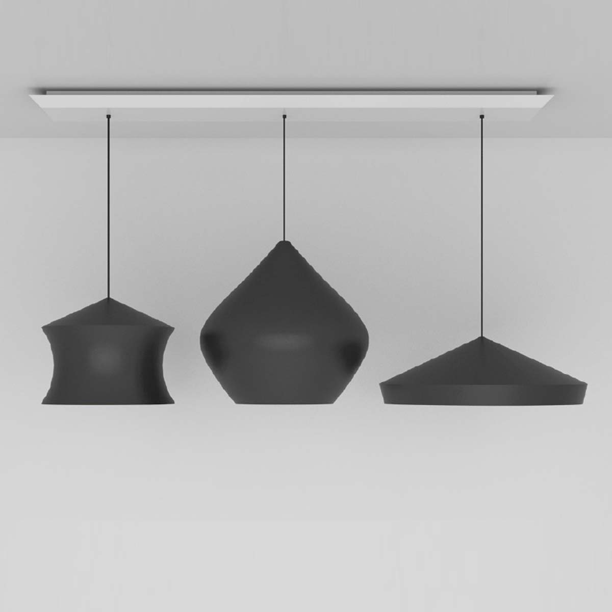 Tom Dixon Beat Trio Linear LED Pendelleuchte, L: 170 cm, Schwarz, 3-flammig Tom Dixon Beat Trio Linear LED Pendelleuchte, L: 170 cm, Schwarz, 3-flammig