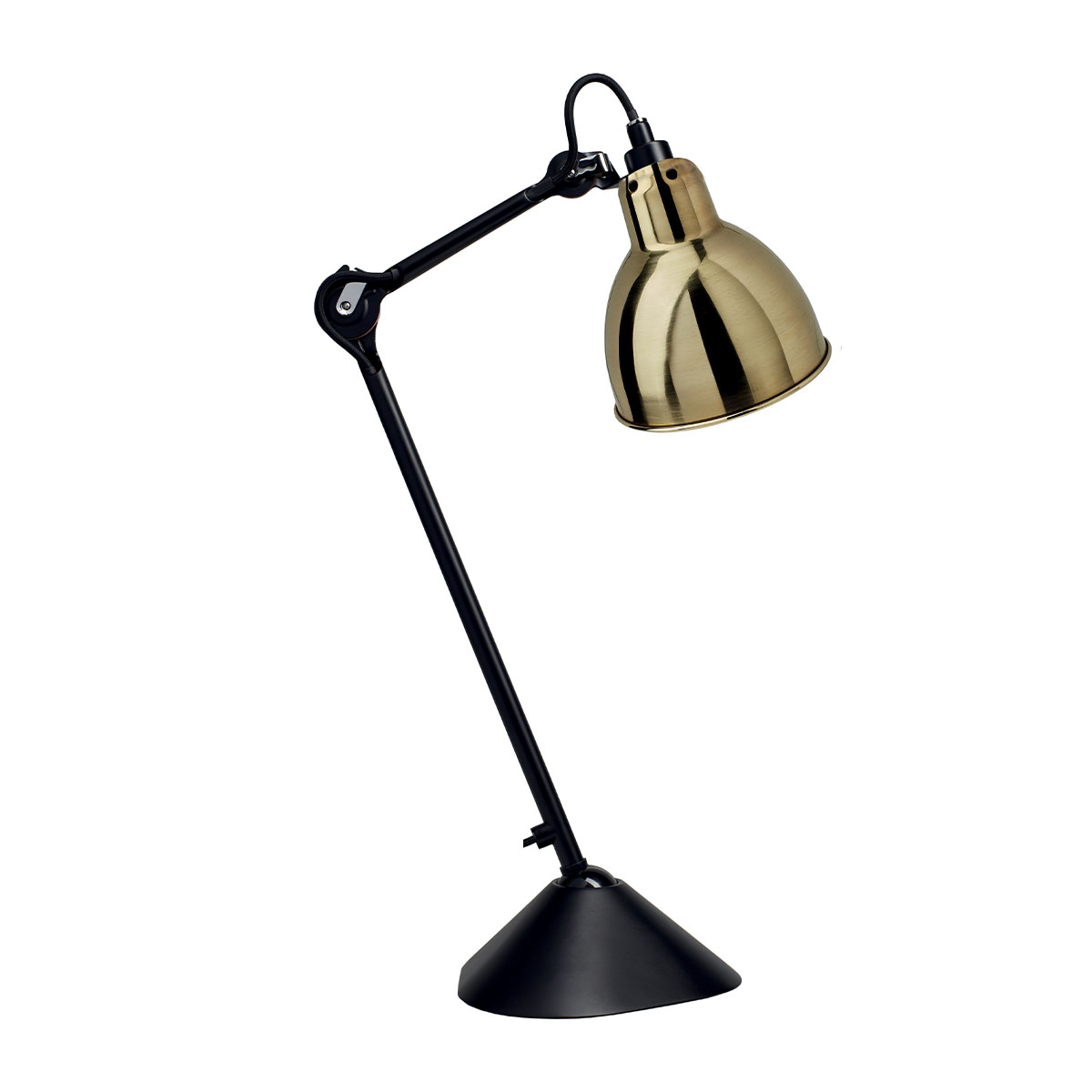 Lampe Gras N° 205 Tischleuchte, H: 39 cm Schwarz, Schirm Messing Rund in Schwarz Messing – modernes Design des Herstellers DCW Editions passt perfekt auf den Beistelltisch