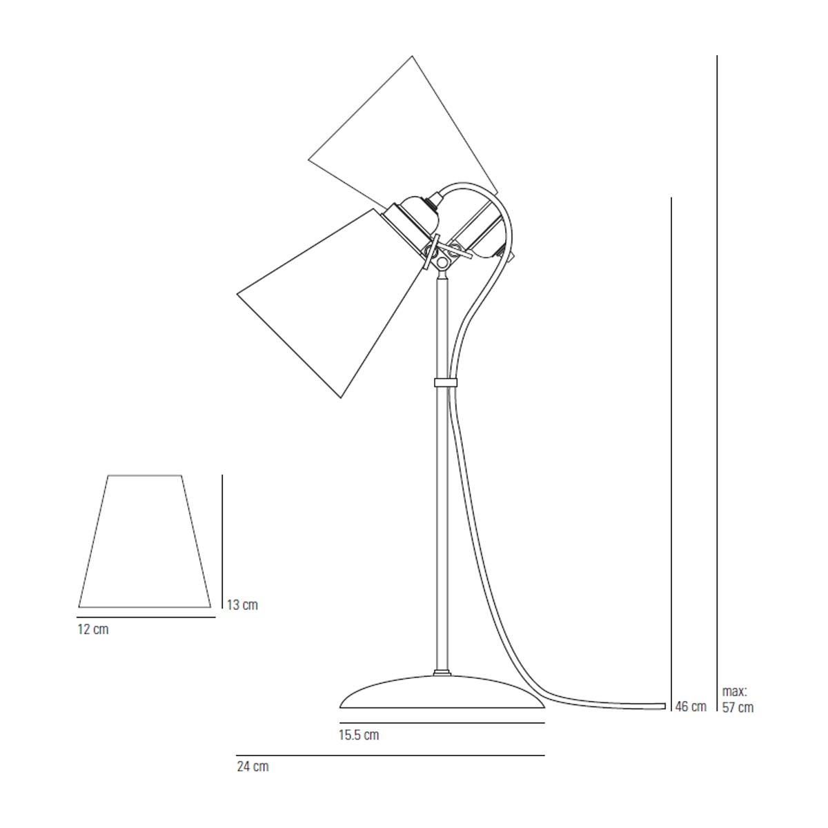 Hector Pleat Medium Tischleuchte, H: 46 - 57 cm, Satiniertes Messing Hector Pleat Medium Tischleuchte, H: 46 - 57 cm, Hellblau