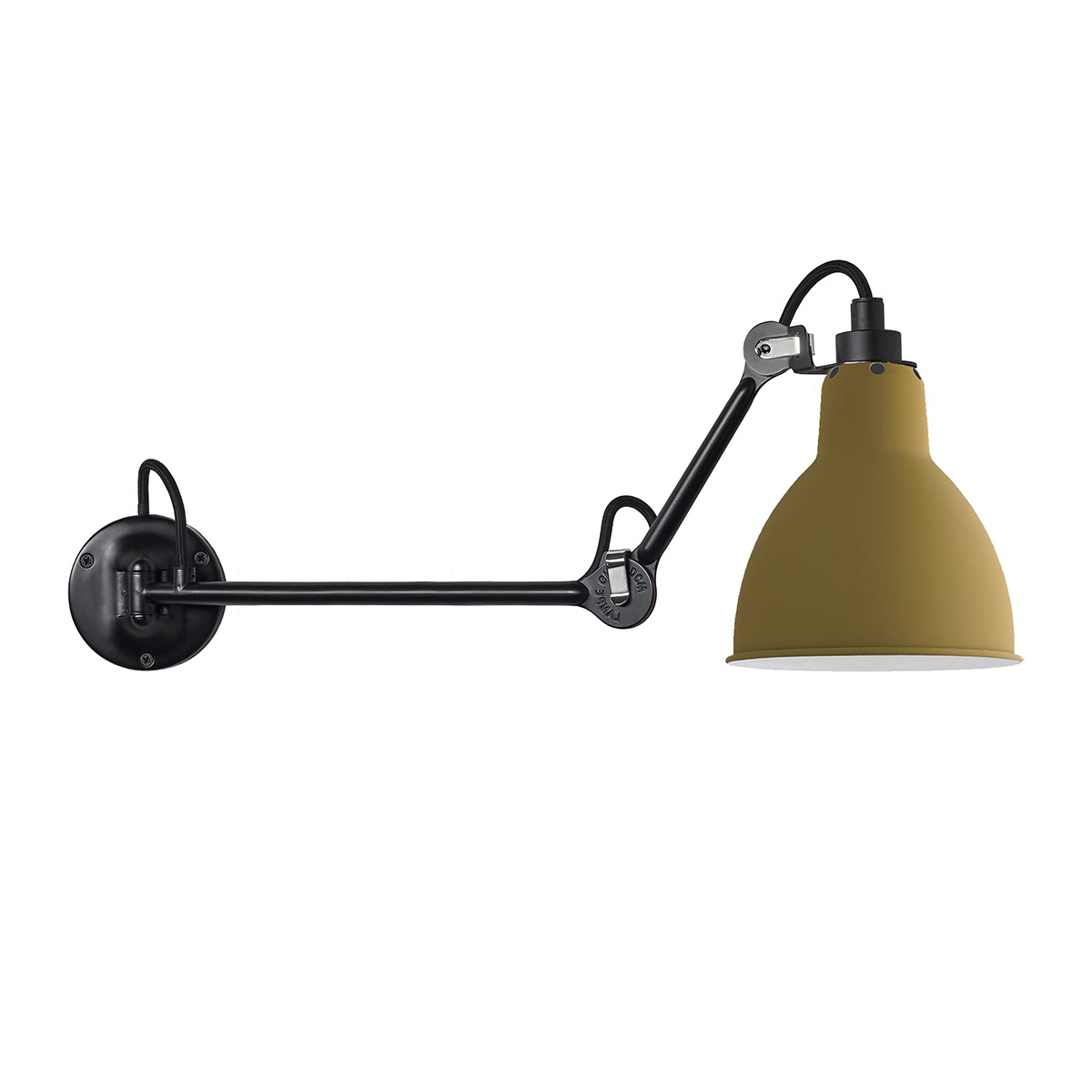 Spezial Angebot Pack Duo Lampe Gras N° 204 L40 Wandleuchte Schwarz, Schirm Gelb mit Schalter in Schwarz Gelb – hochwertige Designerlampe von DCW Editions passt perfekt in den Treppenaufgang