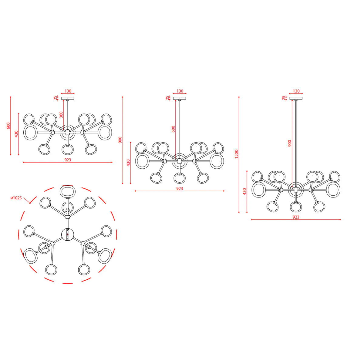 Nabila 552.12 Pendelleuchte 12-flammig Ø: 102 cm, Schwarz Matt / Messing & Klarglas Nabila 552.12 Pendelleuchte 12-flammig Ø: 102 cm, Schwarz Matt / Schwarz Chrom & Rauchglas