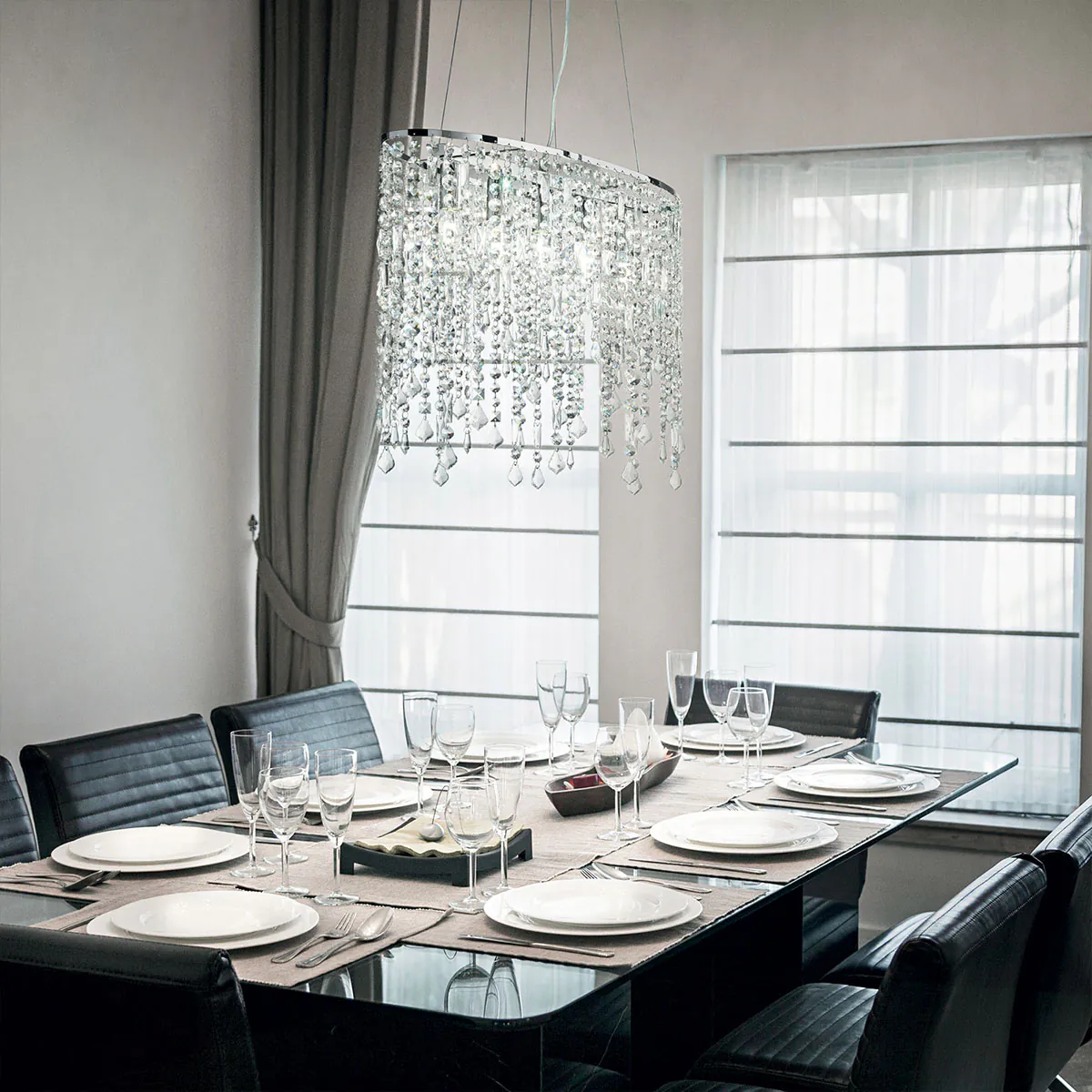 Rain SP5 Pendelleuchte Chrom Kristallglas, L: 65,5 cm