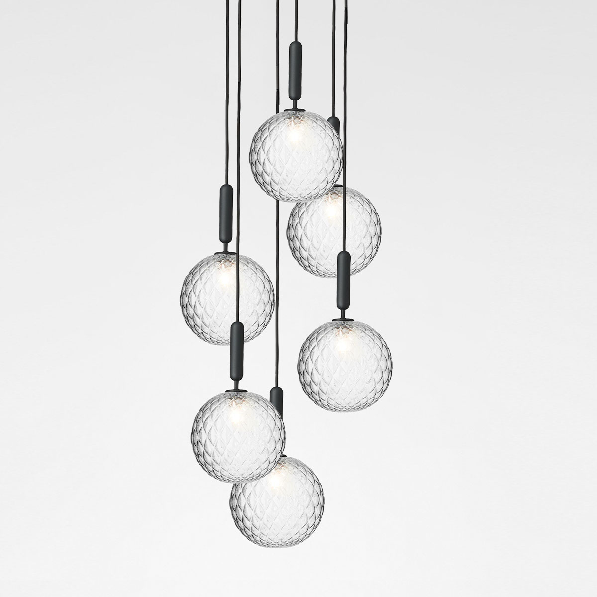 Miira 6  Large Pendelleuchte, Ø: 47 cm, Steingrau, Glas transparent