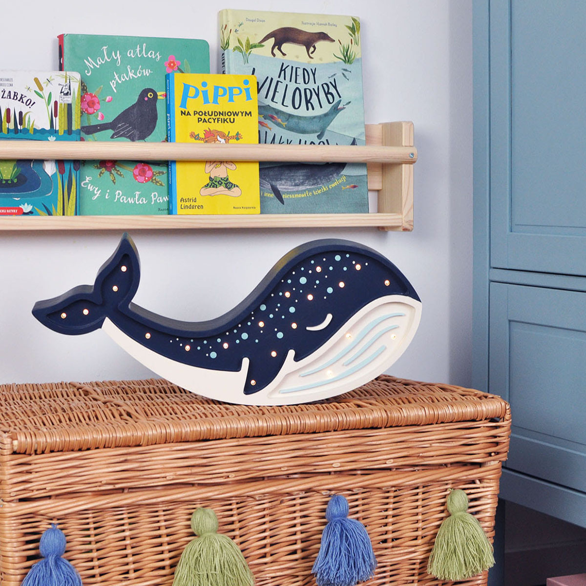 Kinder Nachtlicht Wal, Holz, blau, handgemacht