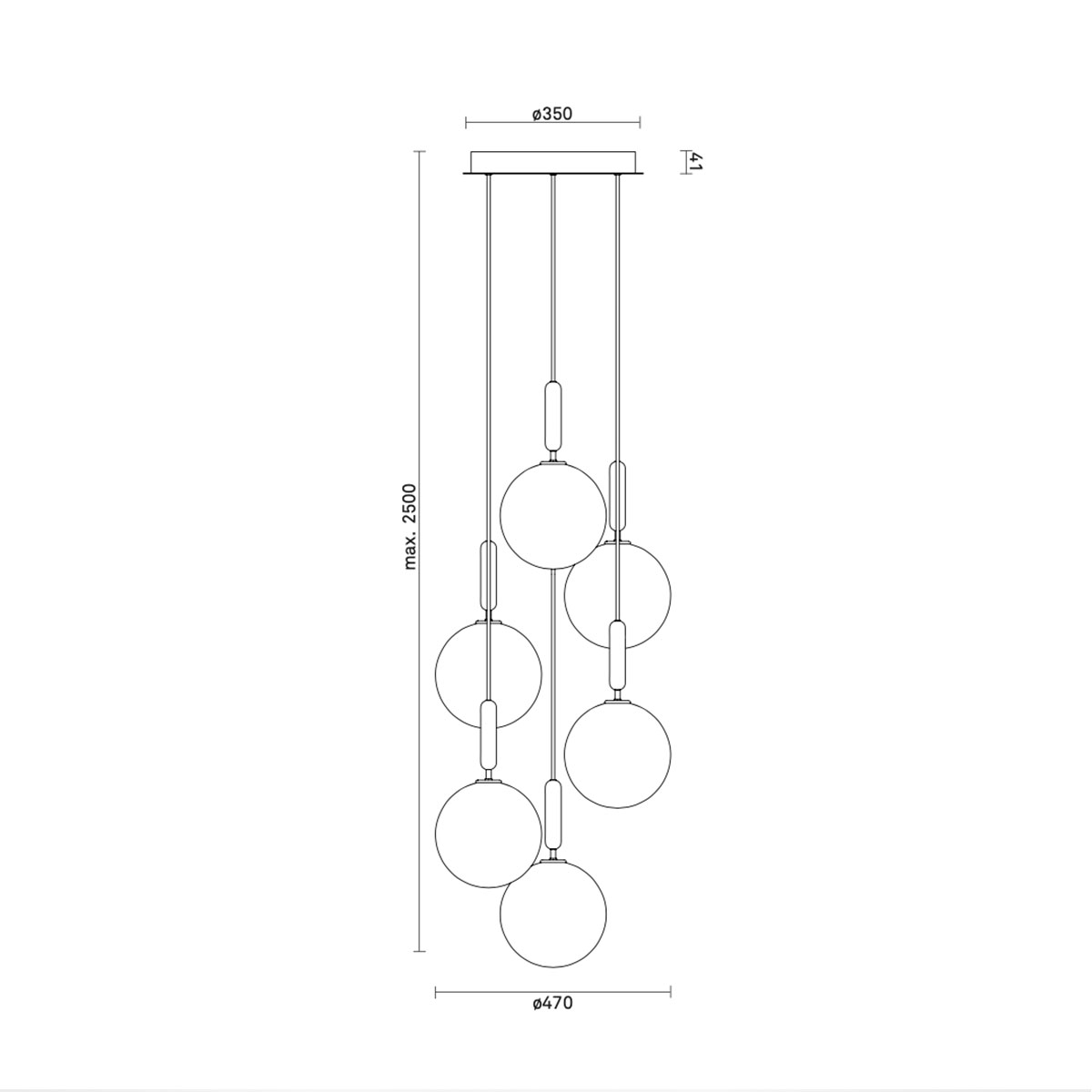 Miira 6  Large Pendelleuchte, Ø: 47 cm, Steingrau, Opalglas