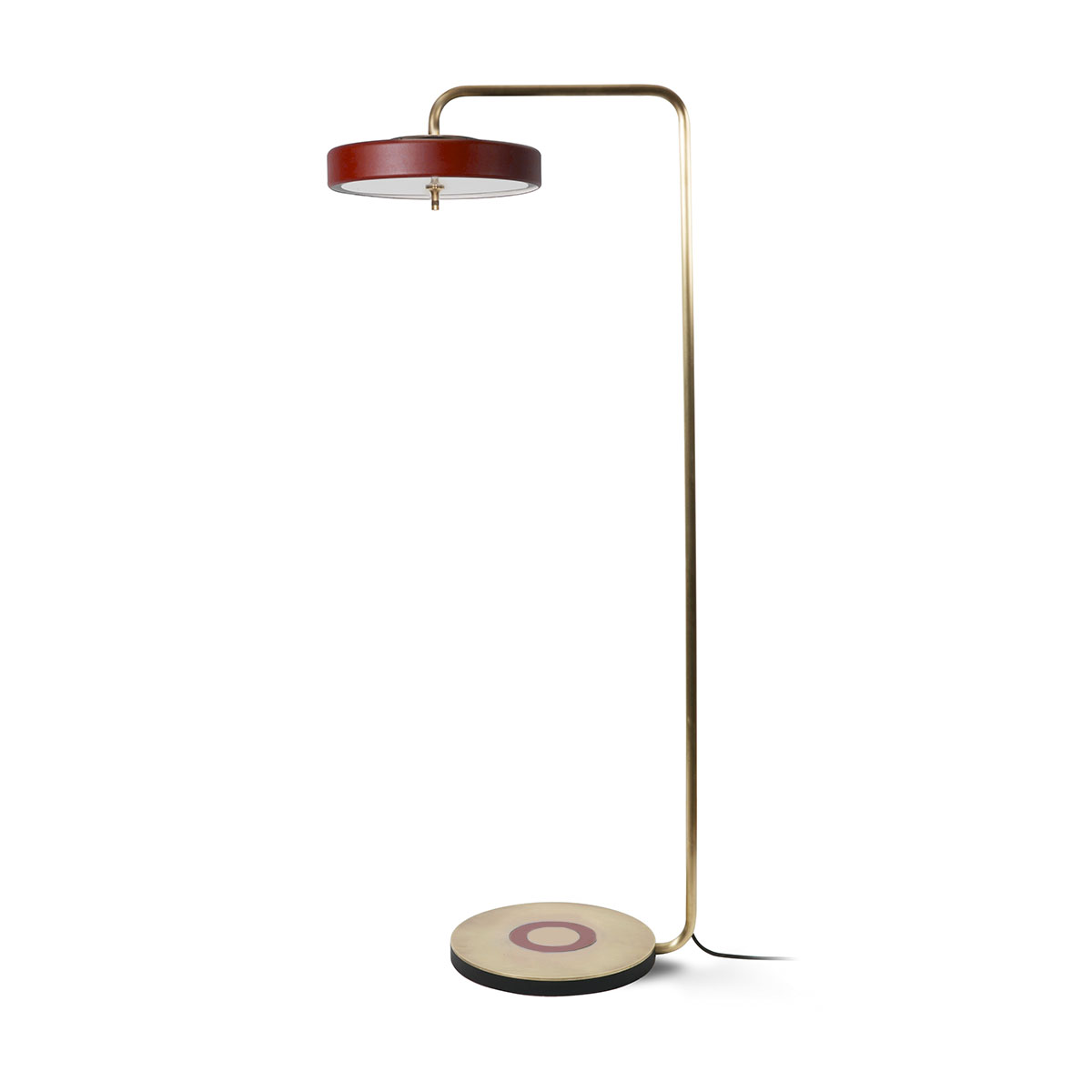 Luxusleuchten aus Großbritannien: Bert Frank Revolve Standlampe, H: 140 cm, Rot, Messing poliert, goldfarbene Oberfläche und metallische Oberfläche und Polycarbonat, exklusives britisches Design, sanftes Licht, ikonische Revolve-Serie im Art Déco Stil