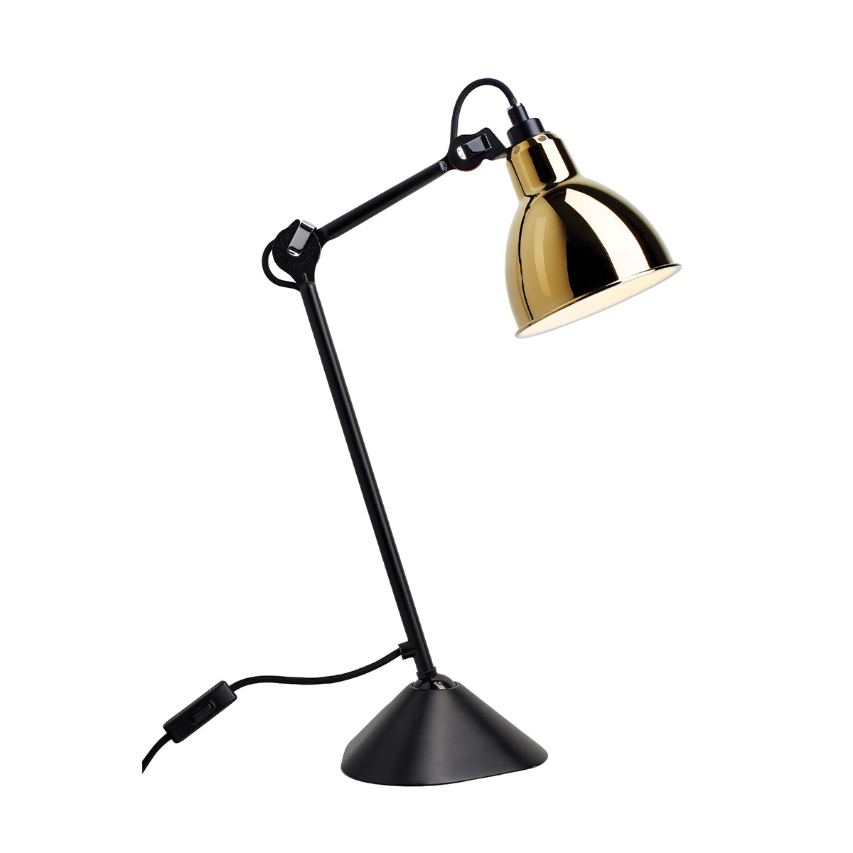 Lampe Gras N° 205 Tischleuchte, H: 39 cm Schwarz, Schirm Gold Rund in Schwarz Gold – exklusive Designerleuchte aus dem Hause DCW Editions geeignet fürs Wohnzimmer
