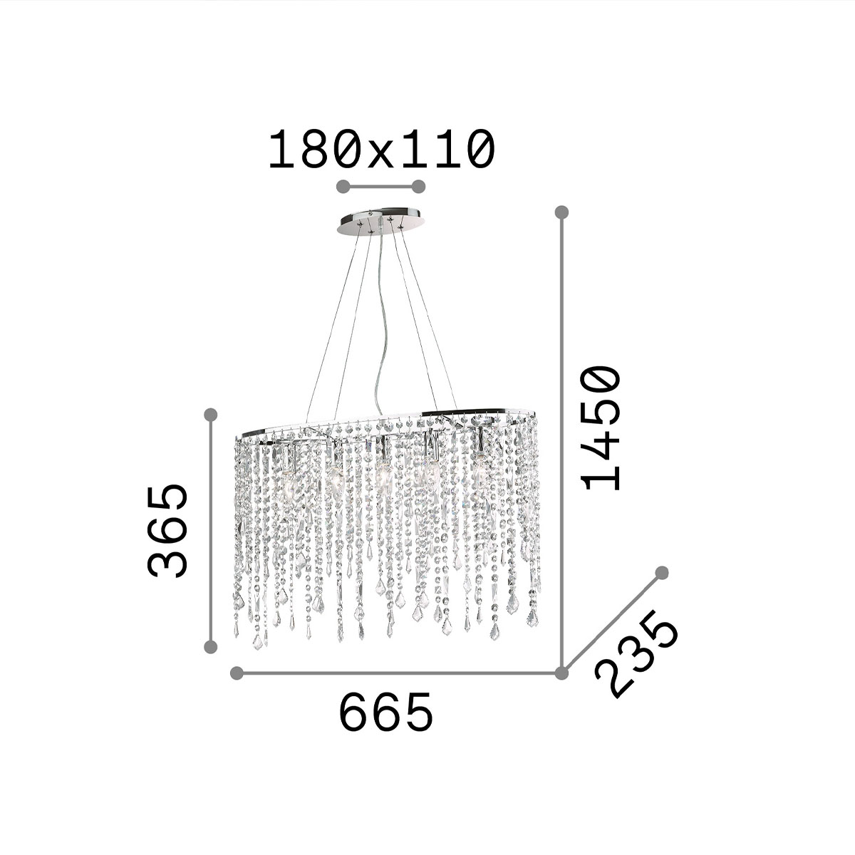 Rain SP5 Pendelleuchte Chrom Kristallglas, L: 65,5 cm