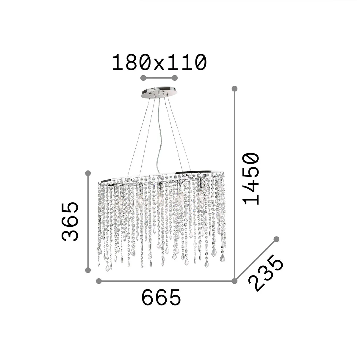 Rain SP5 Pendelleuchte Chrom Kristallglas, L: 65,5 cm
