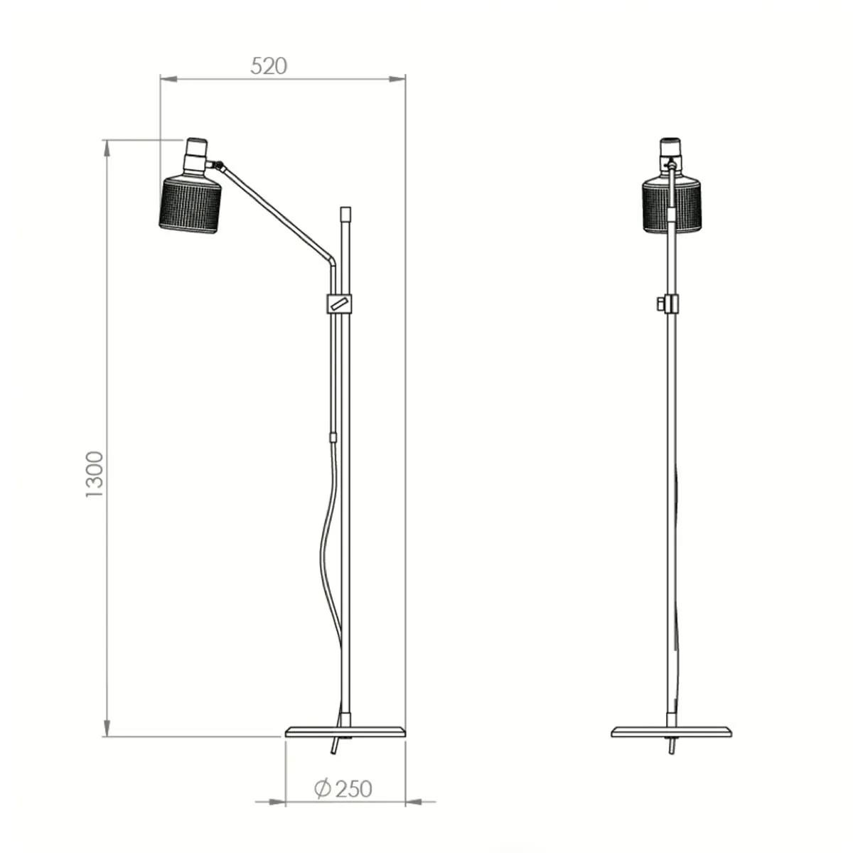 Technische Zeichnung Bert Frank Riddle Stehleuchte, H: 130 cm Technische Zeichnung Bert Frank Riddle Stehleuchte, H: 130 cm