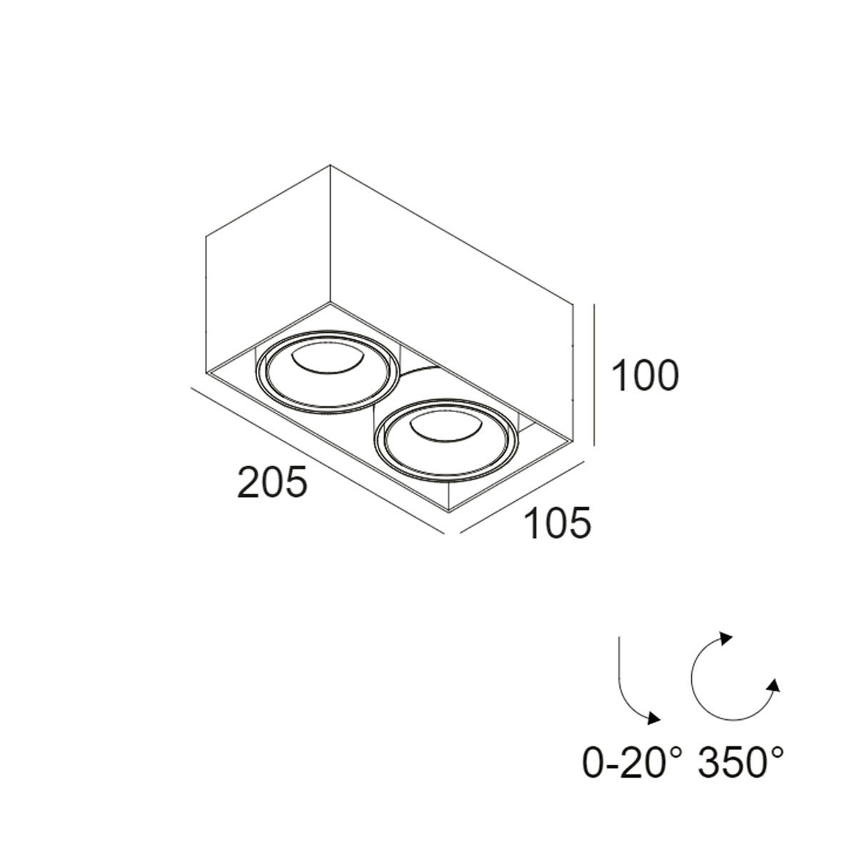 DeltaLight MINIGRID ON 250 SOFT 93045 DIM8 Aufbaustrahler, L: 20,5 cm, B: 10,5 dim to warm 3000K – 1800K, Schwarz Aufbaustrahler – technische Zeichnung DeltaLight MINIGRID ON 250 SOFT 93045 DIM8 Aufbaustrahler, L: 20,5 cm, B: 10,5 dim to warm 3000K – 1800K, Weiß & Schwarz Aufbaustrahler – technische Zeichnung