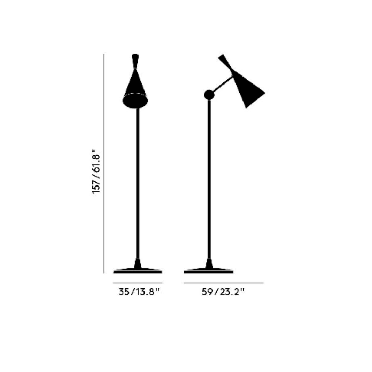 Tom Dixon Beat LED Stehleuchte, H: 157 cm, Schwarz Tom Dixon Unbeaten LED Stehleuchte, H: 157 cm, Aluminium