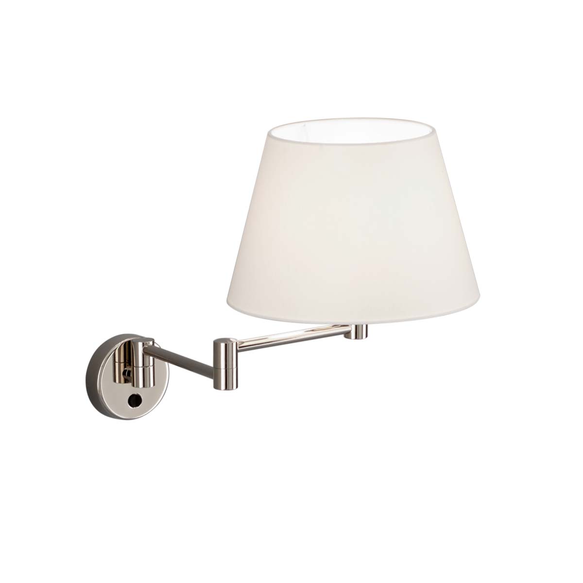 Baulmann Wandleuchte mit Schalter, Nickel, Chintz naturweiß, T: 26 - 50 cm – Elegante schwenkbare Wandleuchte mit Schalter in der Farbe nickel mit konischem Schirm Baulmann Wandleuchte mit Schalter, Nickel, Chintz naturweiß, T: 26 - 50 cm – Elegante schwenkbare Wandleuchte mit Schalter in der Farbe nickel mit konischem Schirm