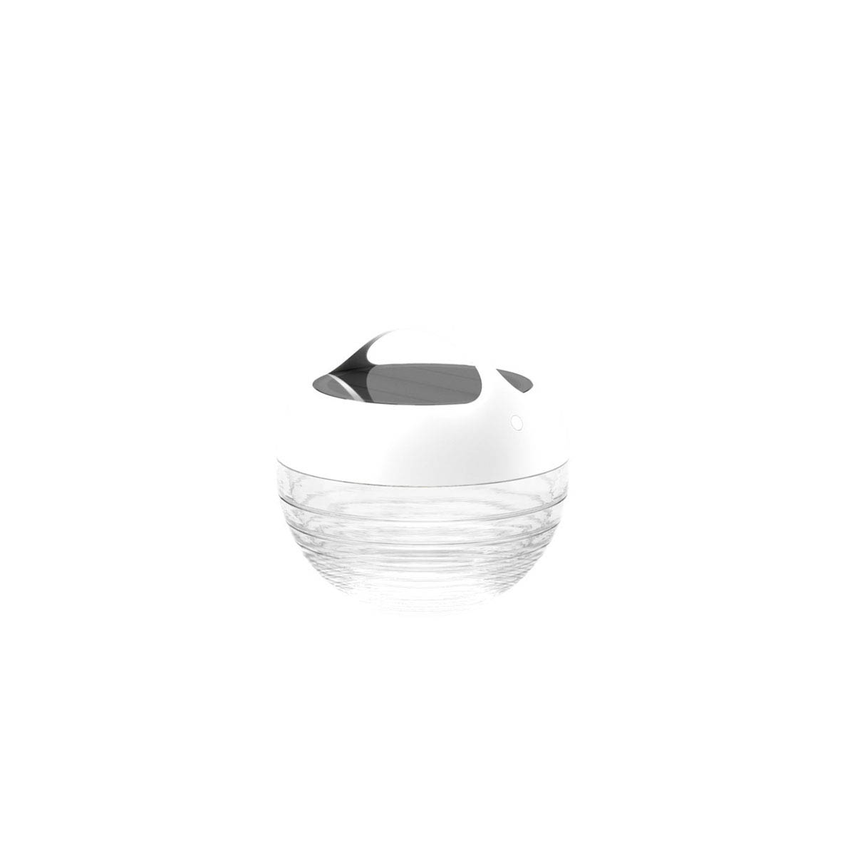 Kleine runde mobile Akku Lampe für außen aus Glas und Metall in der Farbe Weiß