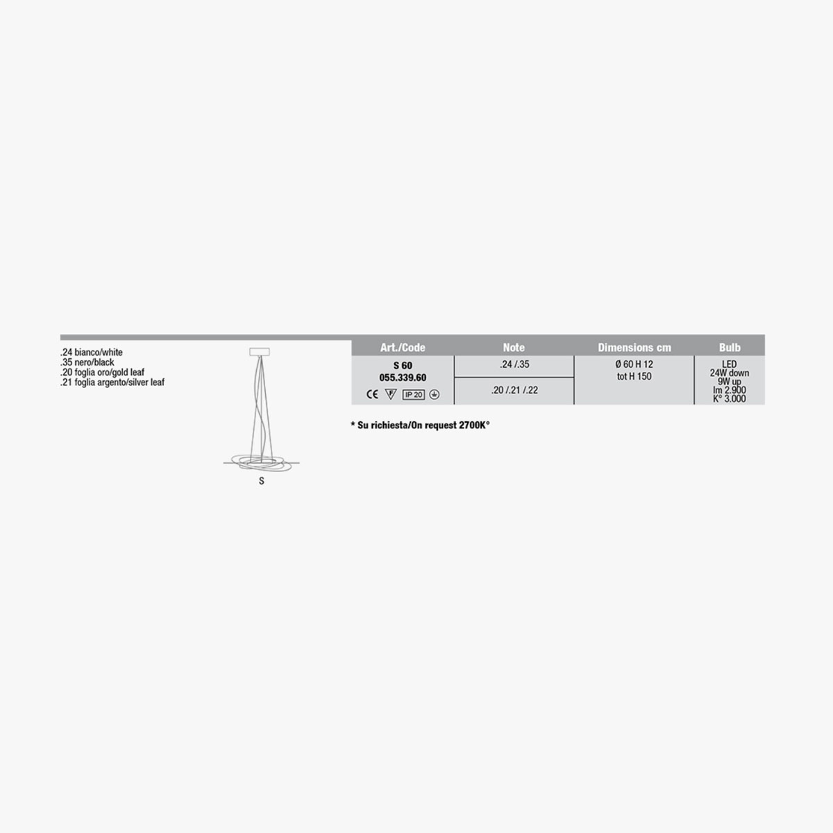 Afelio S60 Pendelleuchte, Ø: 60 cm, H: 12 cm, Schwarz