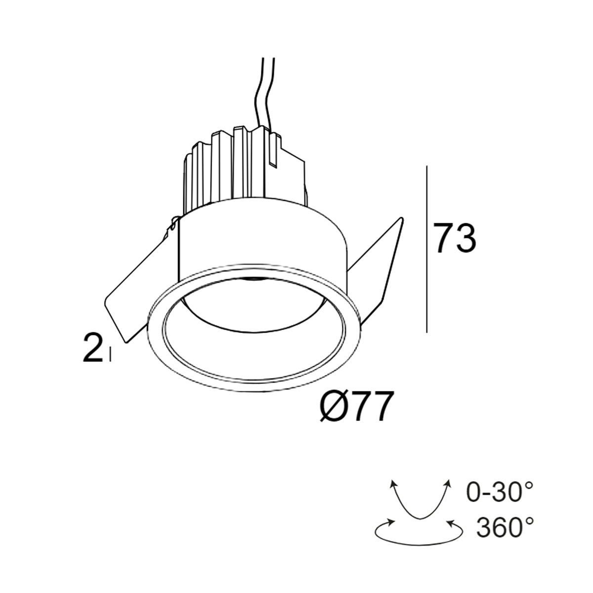 DeltaLight MINI DEEP RINGO II OK 93037 Einbaustrahler, Ø: 7,7 cm, Flemish Gold, Warmweiß 3000K, 37° Einbaustrahler – technische Zeichnung
