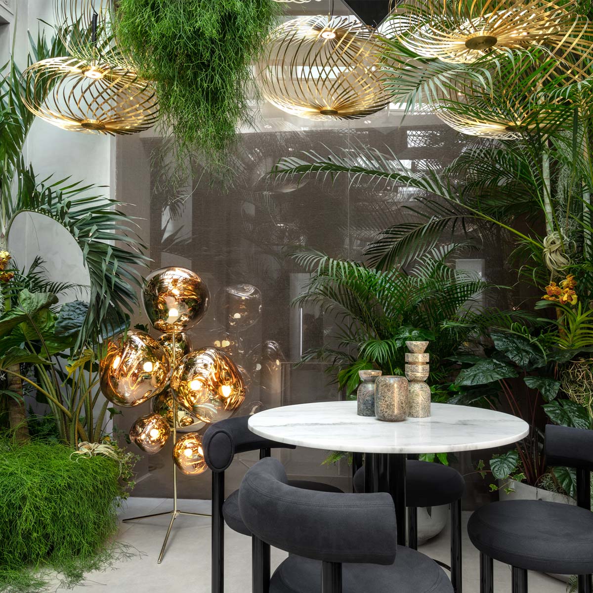 Tom Dixon Melt Chandelier LED Stehleuchte, H: 175 cm, Bronze, Gold