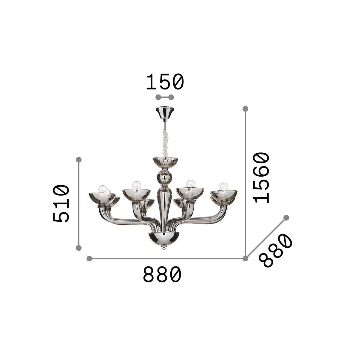 Casanova SP8 Glas Kronleuchter 8-flammig, Rauchglas Casanova SP8 Glas Kronleuchter 8-flammig, Transparent