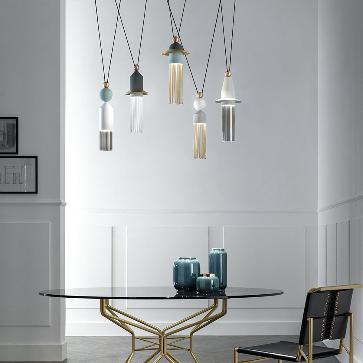 Nappe C5 Pendelleuchte, 5-flammig, Weiß matt Nappe C5 Pendelleuchte, 5-flammig, Mehrfarbig warm