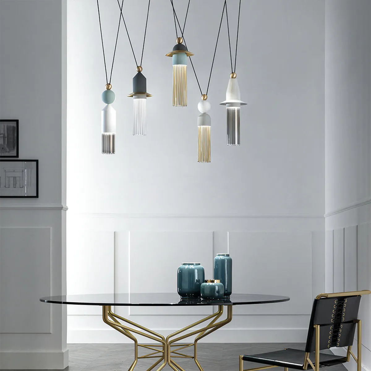 Nappe C5 Pendelleuchte, 5-flammig, Weiß matt Nappe C5 Pendelleuchte, 5-flammig, Mehrfarbig warm