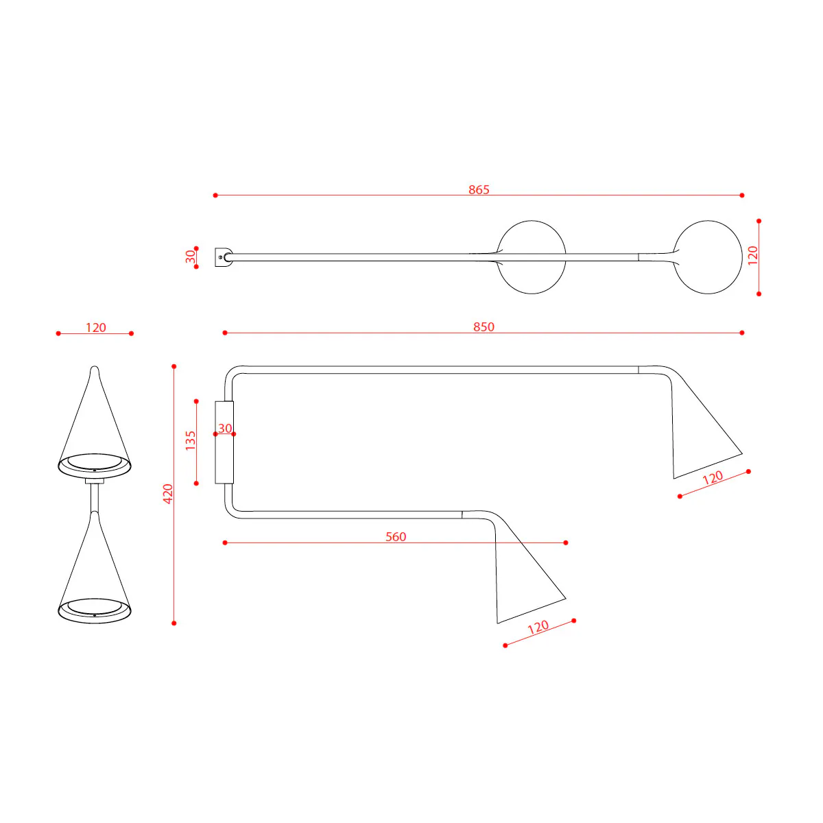 Gordon 561.48 Wandleuchte 2-flammig, Schwarz Matt & Schwarz Chrom