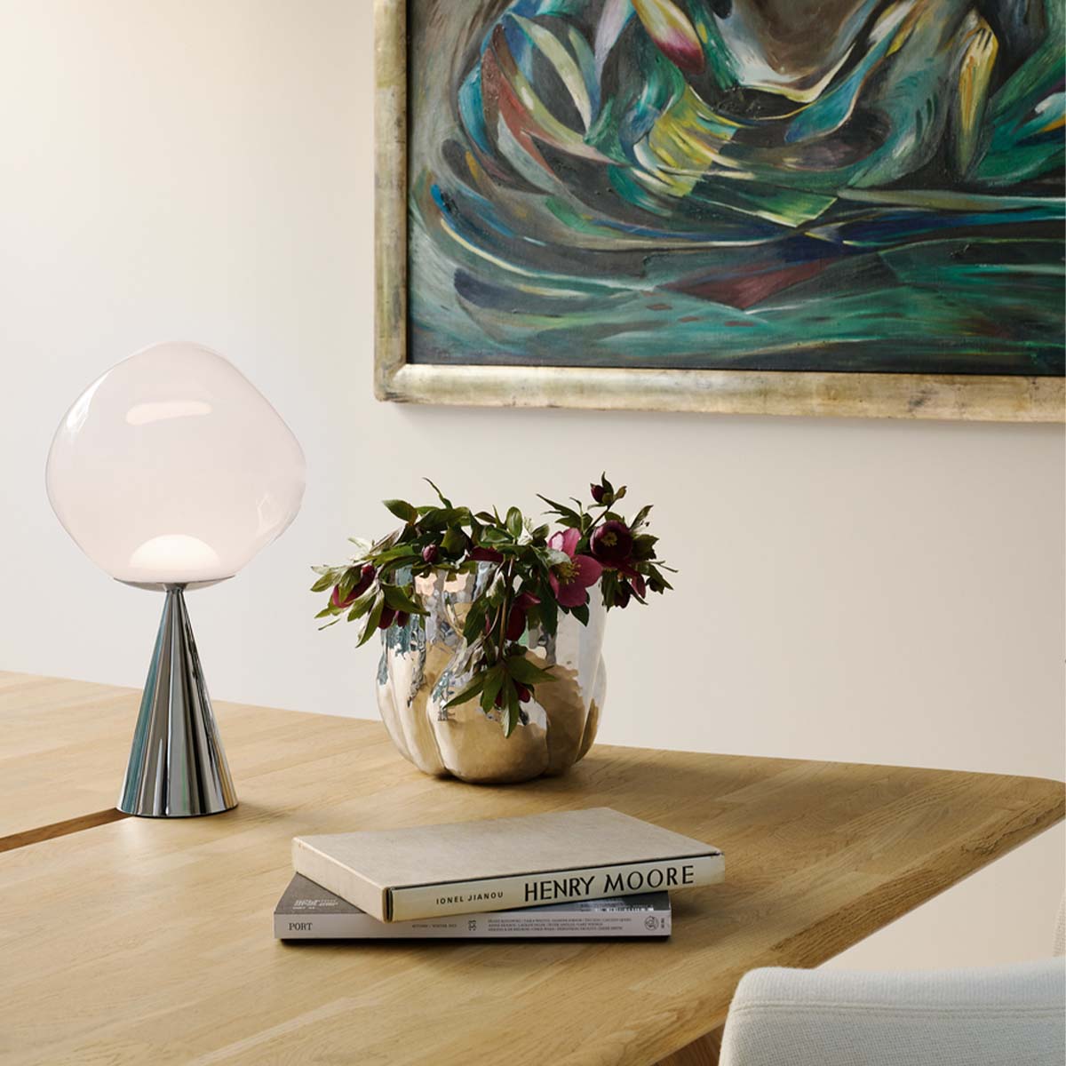 Tom Dixon Melt Cone Fat LED Tischleuchte, Ø: 25 cm, H: 46,5 cm, Silber