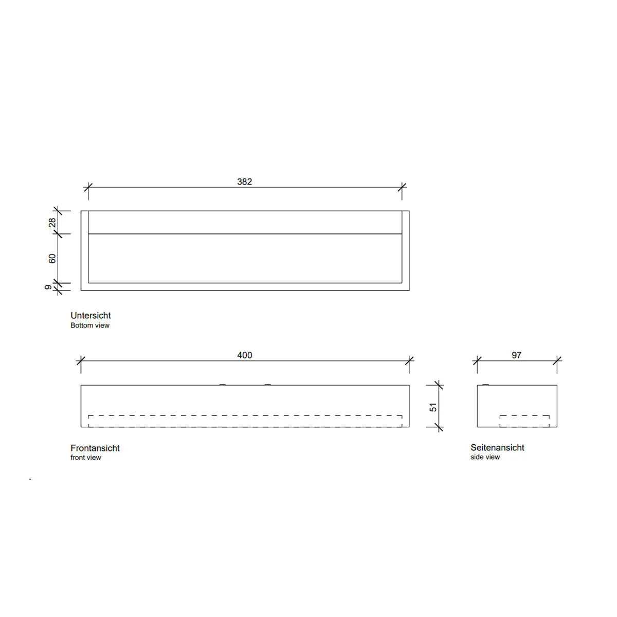 Decor Walther Box 1-40 N LED Spiegel Aufsteckleuchte Bad, Weiß matt, B: 40 cm, Warmweiß 3000K – technische Details & Abmessungen