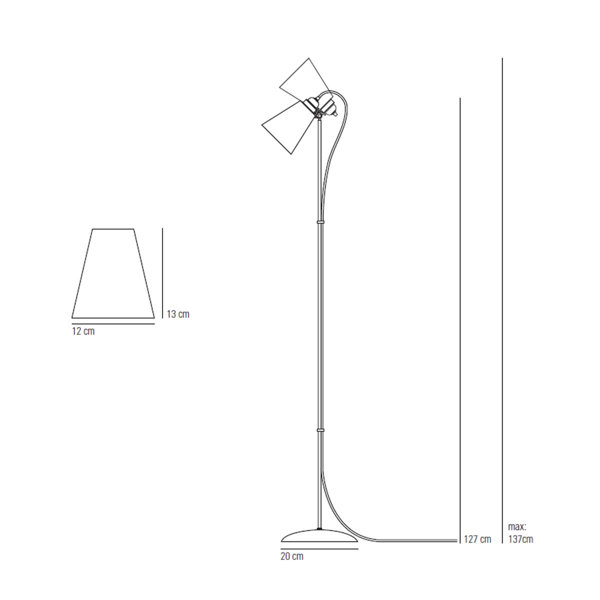 Hector Pleat Medium Stehleuchte, H: 127 - 137 cm, Satiniertes Messing Hector Pleat Medium Stehleuchte, H: 127 - 137 cm, Hellgrün