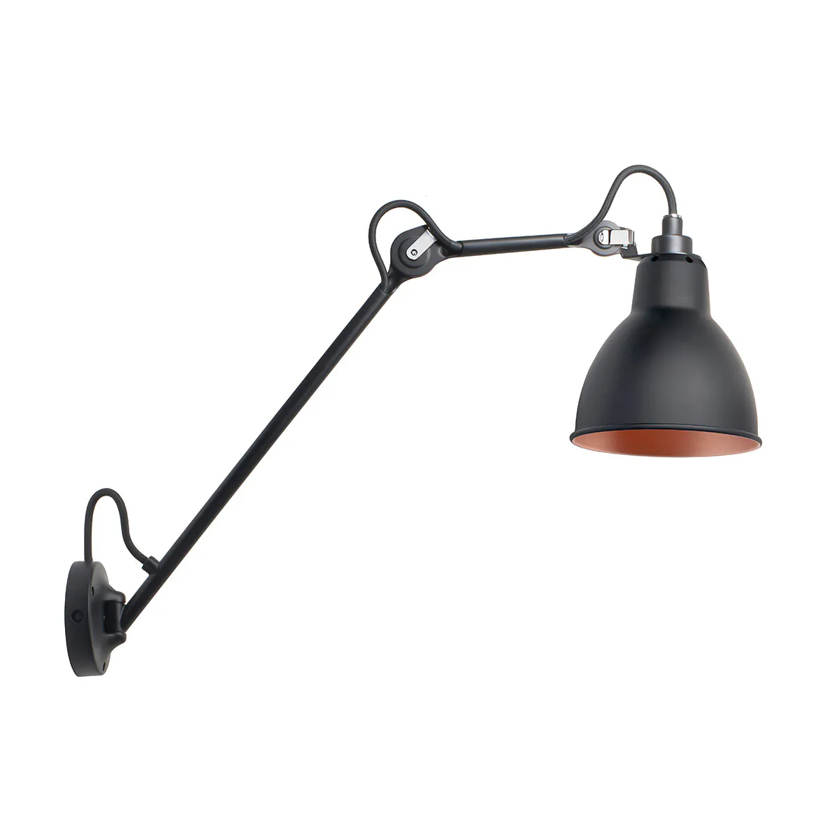 Lampe Gras N° 122 Wandleuchte, T: 58,4 cm Schwarz, Schirm Schwarz, Kupfer – exklusives Design von DCW Editions für den Flur