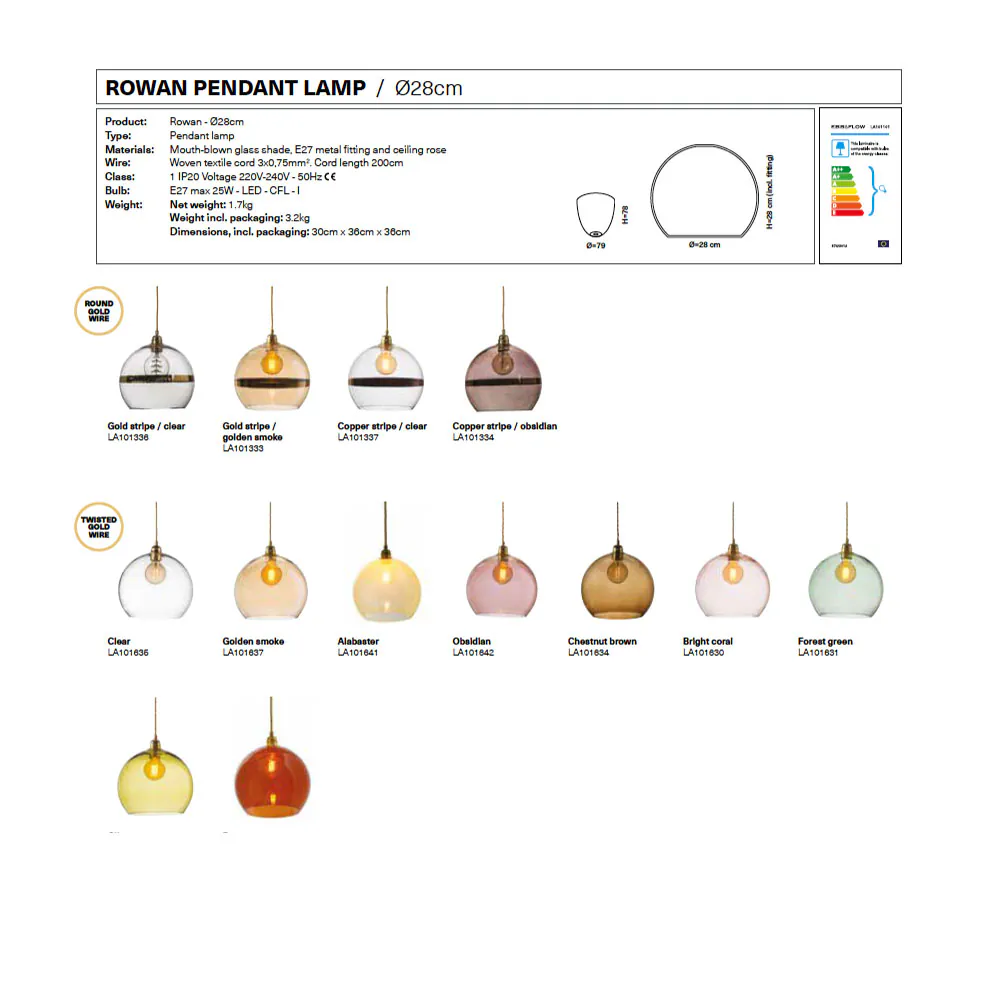 Rowan Pendelleuchte L Ø 28 cm, Ivy Green, Gold