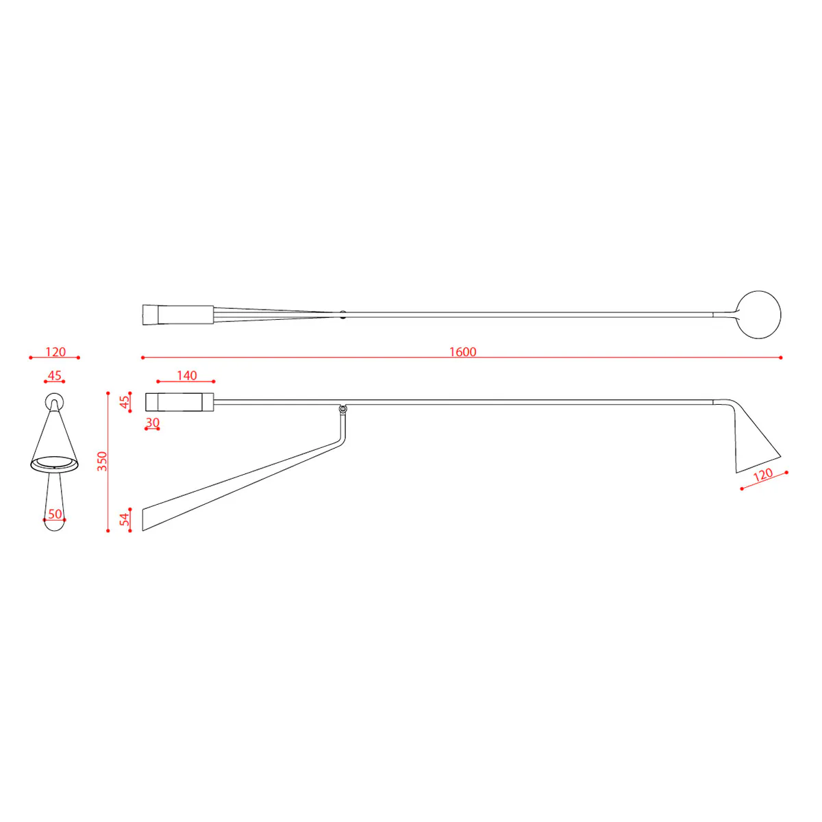 Gordon 561.49 Wandleuchte, Schwarz Matt & Schwarz Chrom