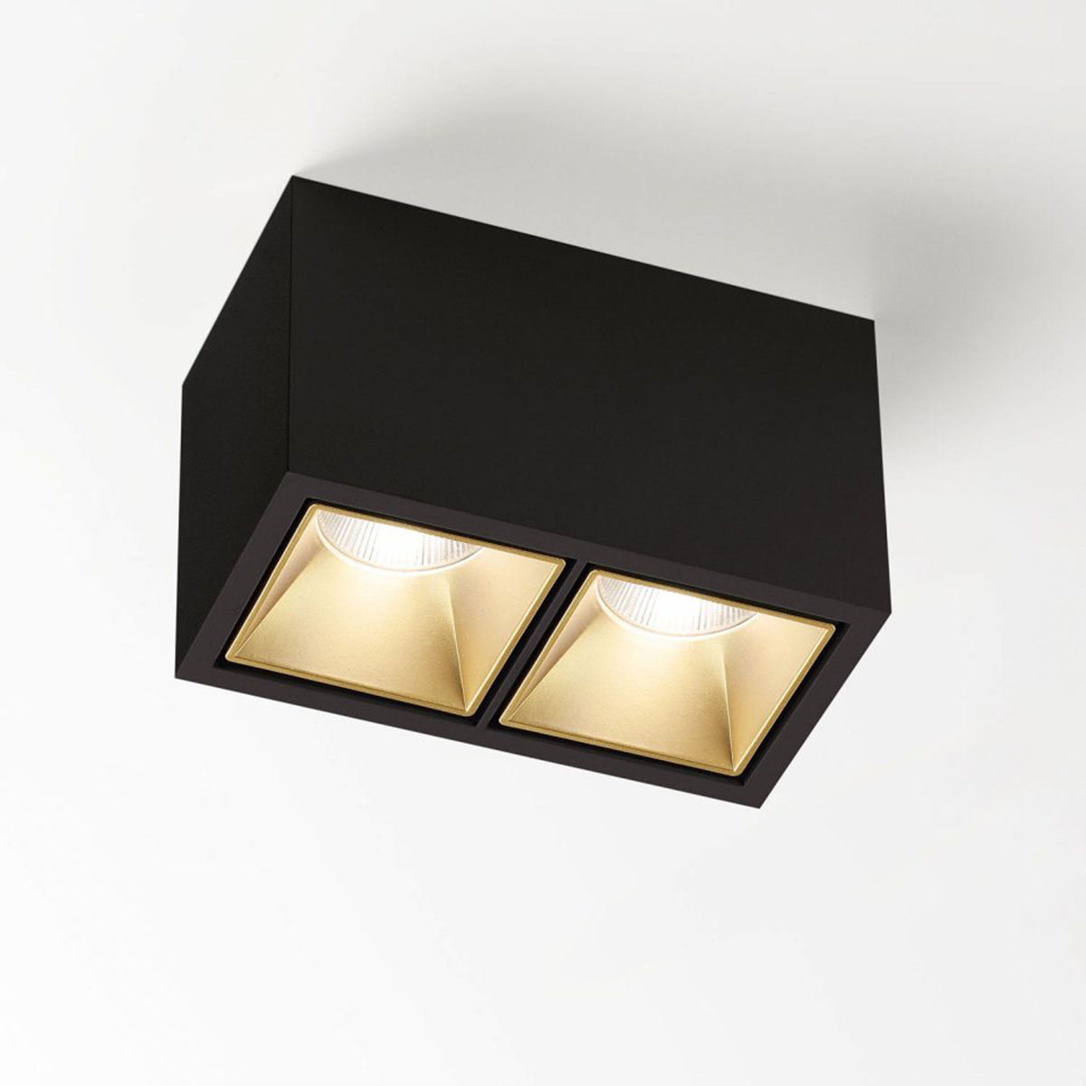 DeltaLight BOXY 2 L 92733 DIM8 Aufbaustrahler, L: 14,8 cm, B: 8 cm Schwarz & Gold matt, Warmweiß 3000K matt Modern neutral – exklusive für Flur, Abstrahlwinkel 33°