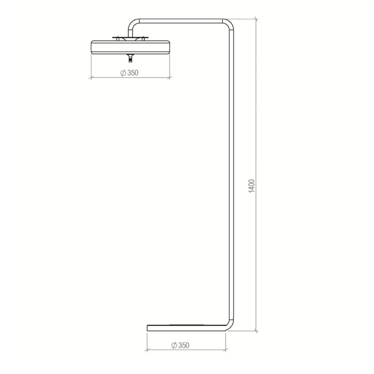 Technische Zeichnung Bert Frank Revolve Stehleuchte, H: 140 cm, Rot, Messing poliert