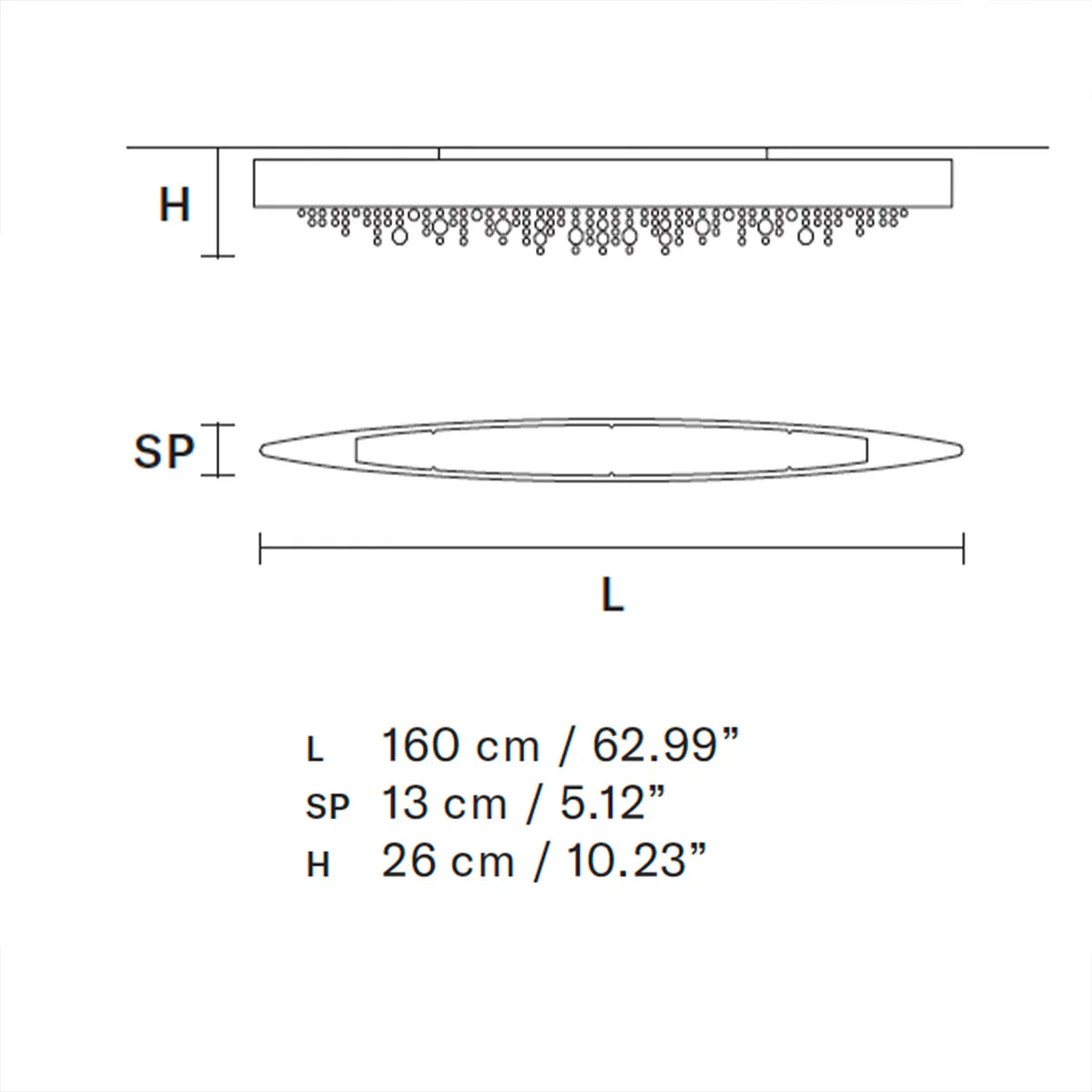 Olà PL6 OV 160 Deckenleuchte, Weiß matt, L: 160 cm, LED-Modul