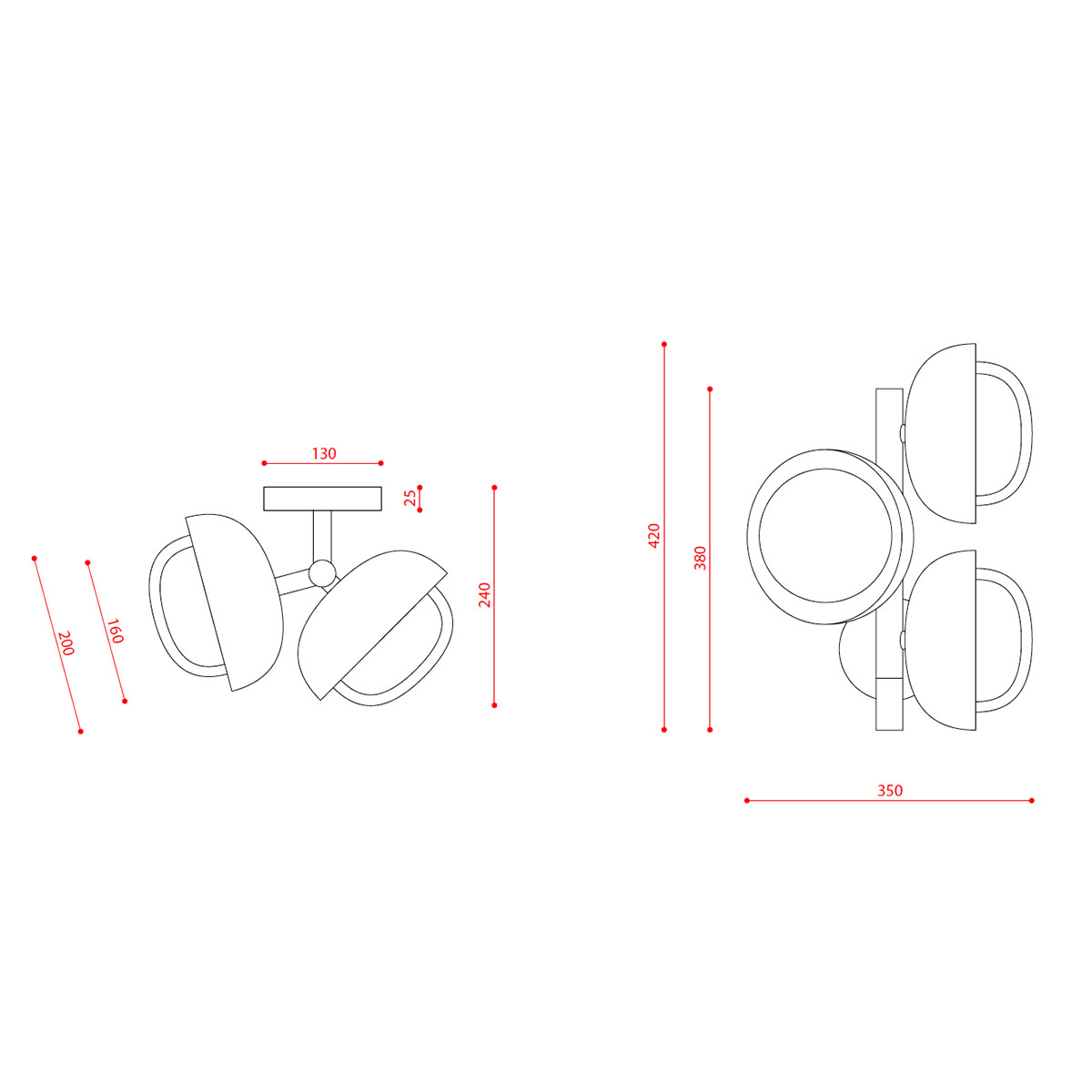 Muse 554.44 Wandleuchte 4-flammig, Schwarz & Kupfer