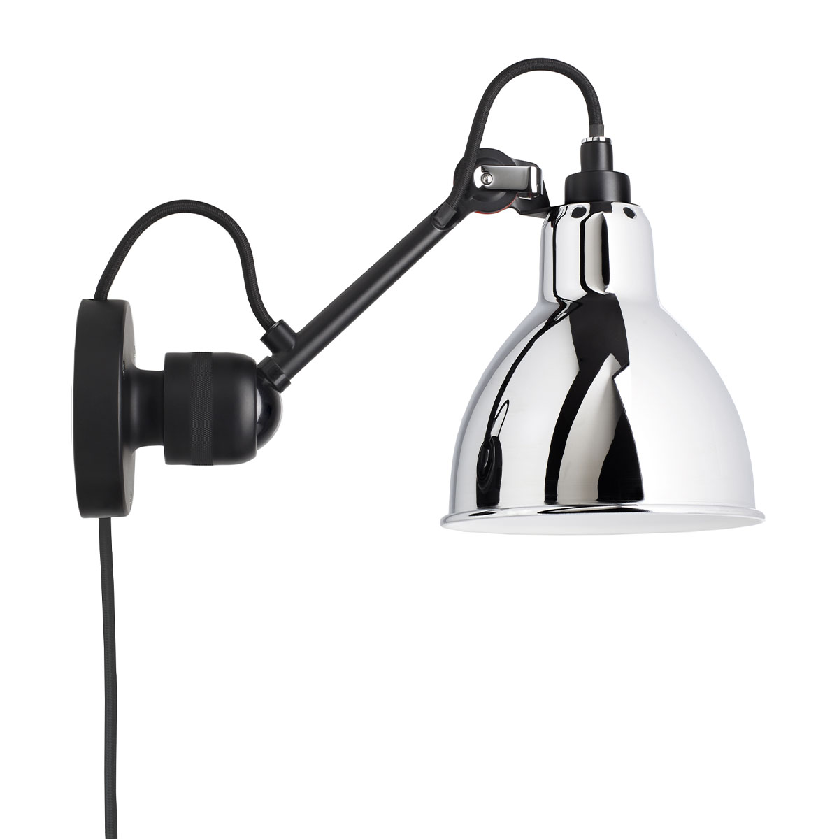 Lampe Gras N° 304 CA Wandleuchte, T: 15 cm Schwarz, Schirm Chrom Rund in Schwarz Chrom – exklusive Designerlampe aus dem Hause DCW Editions ideal im Schlafzimmer