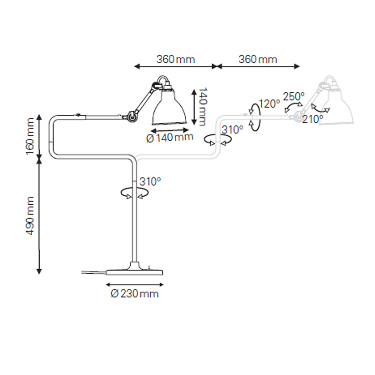 Lampe Gras N° 317 Tischleuchte, H: 65 cm Schwarz, Schirm Blau Rund