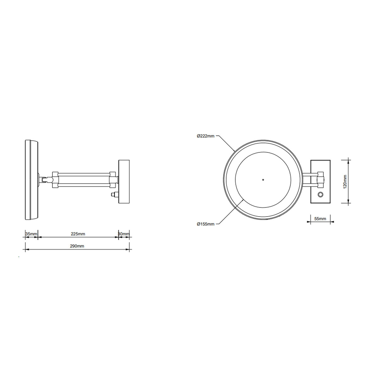 Technisches Datenblatt Decor Walther BS 36 3x Kosmetik, Schminkspiegel mit Licht Bad, H: 22 cm, B: 30 cm, Chrom, 3x Vergrößerung Kosmetikspiegel Technisches Datenblatt Decor Walther BS 36 7x Kosmetik, Schminkspiegel mit Licht Bad, H: 22 cm, B: 30 cm, Weiß matt, 7x Vergrößerung Kosmetikspiegel